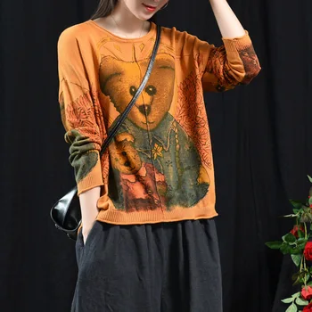 

Original literary restoring ancient ways new autumn cartoon knitting long sleeve shirt joker head render unlined upper female