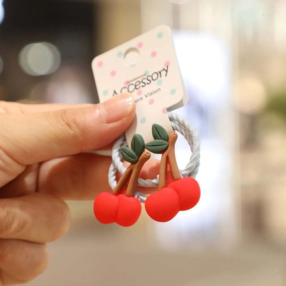 cherry 2 шт. милый фруктовый авокадо, арбуз, принцесса, головные уборы, Детские эластичные повязки для волос, Детские веревки, аксессуары для девочек, детский головной убор - Цвет: cherry