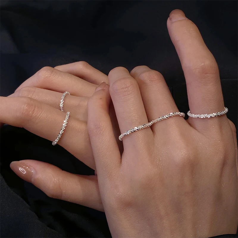 Peri'sBox Gold Silver Color Shiny Starburst Fishbone Rings Thin Water Wave Chain Rings for Women Glossy Plain Minimalist Jewelry - Image 4