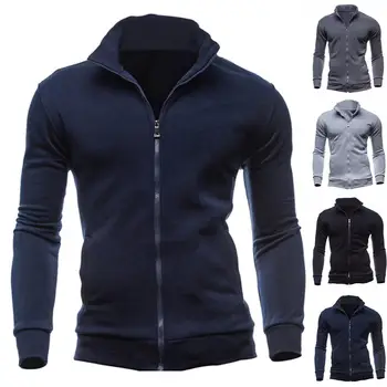 

Men Standing Collar Jacket Men Cardigan Coat Pocket Jacket Sweatshirt