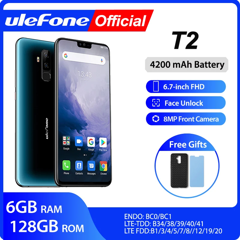Смартфон Ulefone T2 на Android 9 0 восемь ядер экран 128 дюйма 6 ГБ + 4200 ГБ|Смартфоны| |