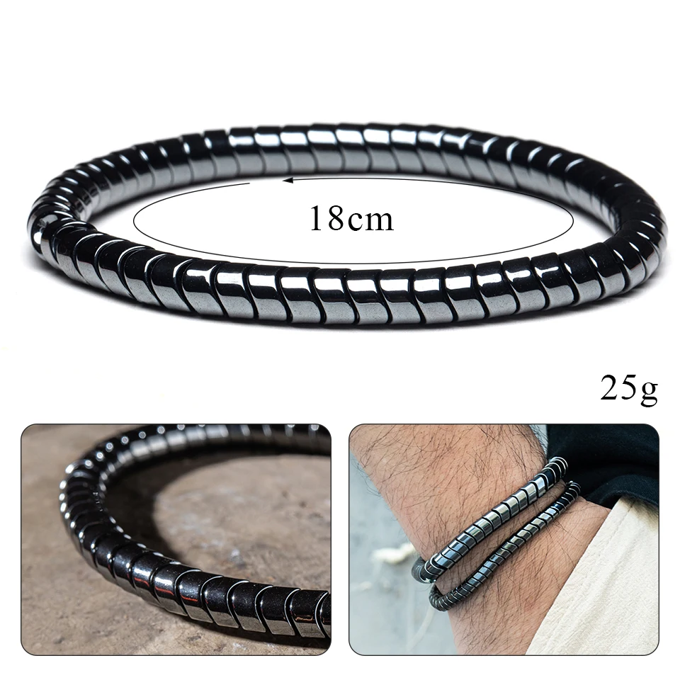 Punk Strand Bracelets Homme Natural Stones Beads Father Gifts for Men Silver Black Wristband Wrap Bracelet Bangles Men's Jewelry  Dropshipping Wholesale (7)