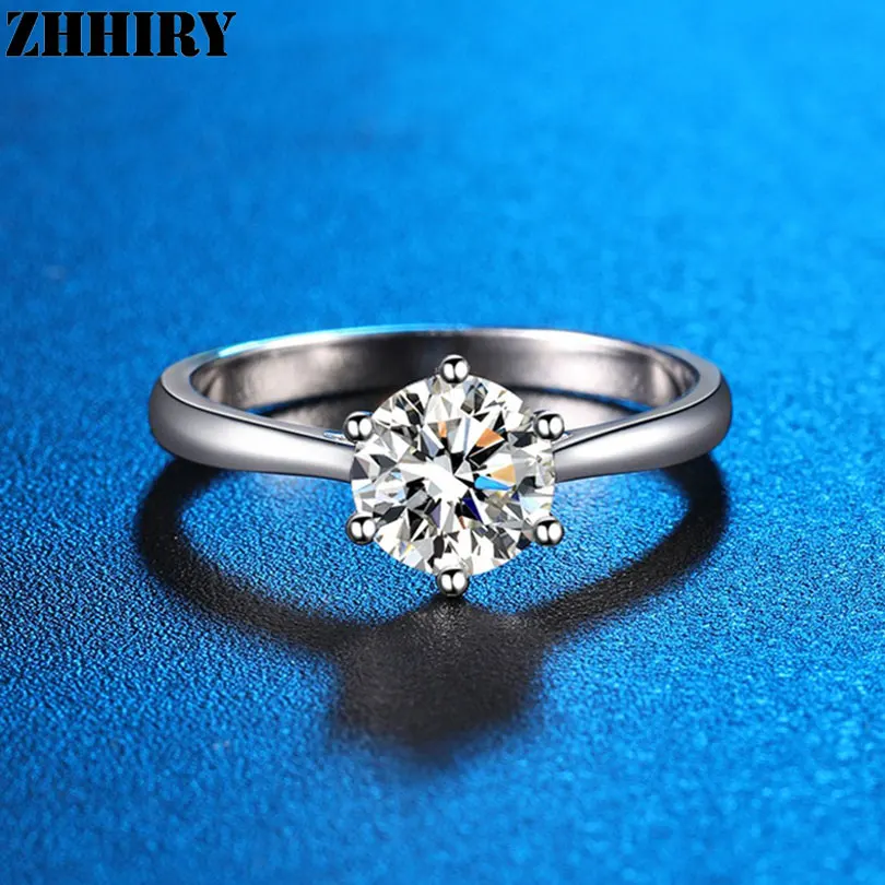 

ZHHIRY Real Moissanite 925 Sterling Silver Ring For Women Rings 1ct 6.5mm D VVS1 Round Cut With Certificate Fine Jewelry