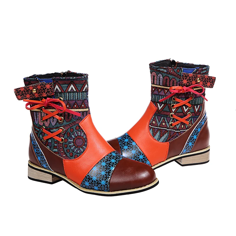 

Ankle Booties for Women 2020 Autumn New Round Head Short Tube Boot Female Side Zipper Square Heel Red Large Size PU Boots Woman