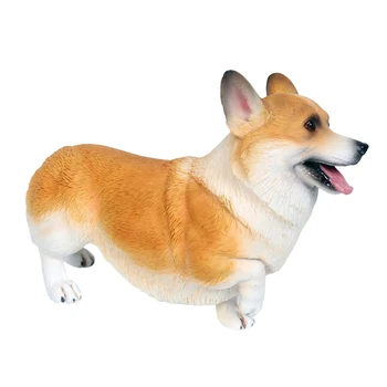 

1PC Simulated Home Decor Plastic Welsh Lifelike Dog Model Toy Interesting Kids Cognitive Toy For Kids Child Playing White Yellow