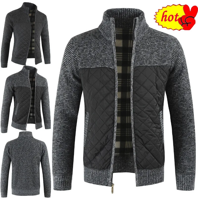 Winter Dropshipping Autumn Sweater Men Solid Patchwork Thick Fleece Cardigan Men Casual Stand Color Sweater Men Coats Winter Dropshipping Autumn Sweater Men Solid Patchwork Thick Fleece Cardigan Men Casual Stand Color Sweater Men Coats