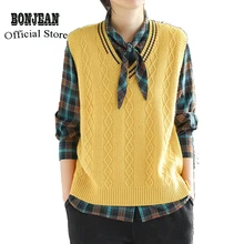 Женский свитер, вязаный пуловер, топы, майки с v-образным вырезом, Свитера без рукавов, большие свободные милые модные повседневные весенние свитера AZ10211922