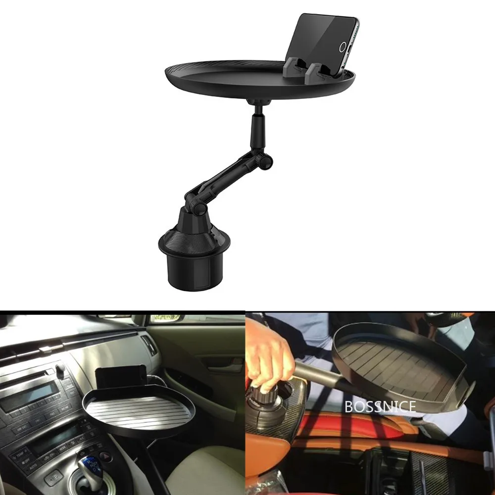 Cup Holder Tray for Car - Adjustable Car Tray Table - Perfect for Eating in Your Car with 9 inch Surface, Phone Slot, and 360? Swivel Arm - Car Food