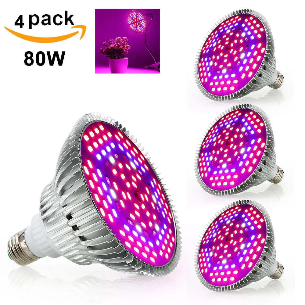 80W Full Spectrum LED Grow Light Indoor Plant Growing Lamp For Flowers Seeds Aquarium Grow Box Red+Blue+UV+IR E27 plant flowers