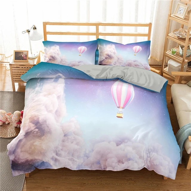 New Style Fashion Cloud Bedding Set Queen/Full/Twin Size Bed Linen Set Bedding Set Pink Blue Duvet Cover Queen