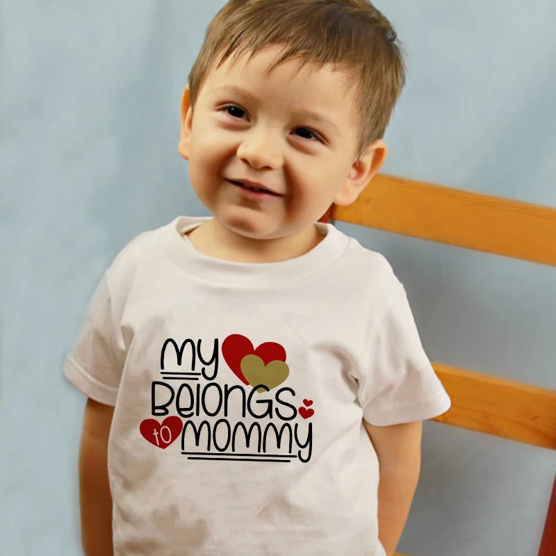 Футболка с принтом «My Heart is To Mommy» летняя футболка с короткими рукавами для мальчиков и девочек повседневные футболки в подарок на день матери
