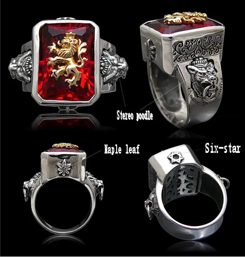S925 pure silver Rastavibrations male lion gem 925 silver ring for Man thai silver index finger ring men's fashion silver ring