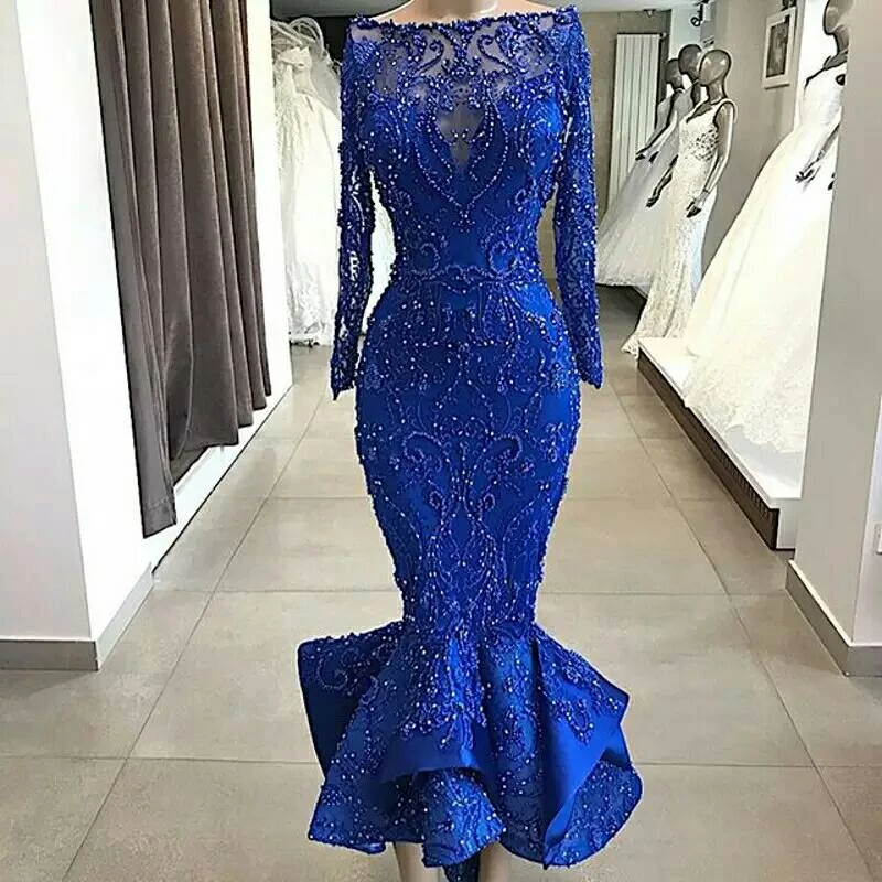 Vestidos de Noche espectaculares sirena Noche de de festa longo plisados Formal vestido de noche azul real vestido de fiesta|Vestidos noche| - AliExpress