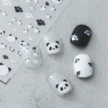 Black and White Panda Designer Nail Stickers Cute Chinese National Treasure False Nails Sticker Adhesive Art Cartoon Decoration