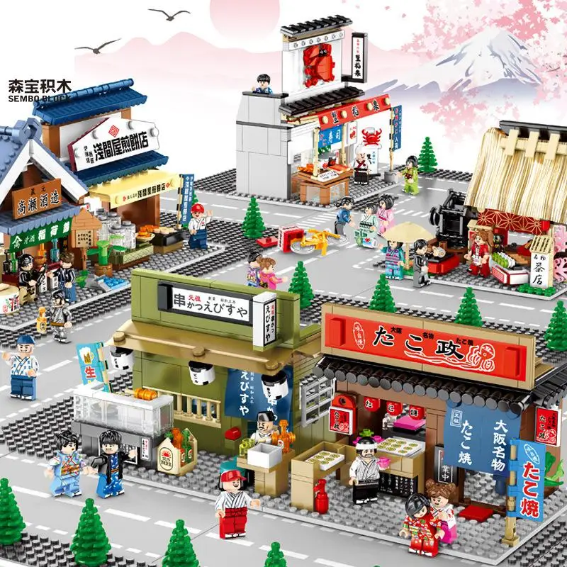 

City Street View Architecture Japan Food Shop House Retail Store Restaurant Cafe Model Building Blocks construction toys