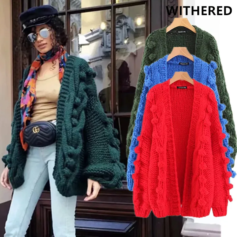 ^*Best Offers Withered fashion blogger vintage solid Multicolor thick Hand knitting cardigans jacket women casaco feminino jaqueta feminina