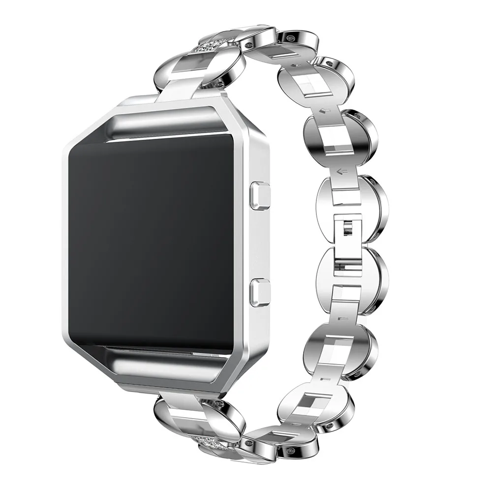 Silver White Ремешок для часов из нержавеющей стали с корпусом, Чехол для Fitbit Blaze, сменный Браслет, стразы, браслет - Цвет ремешка: Silver White
