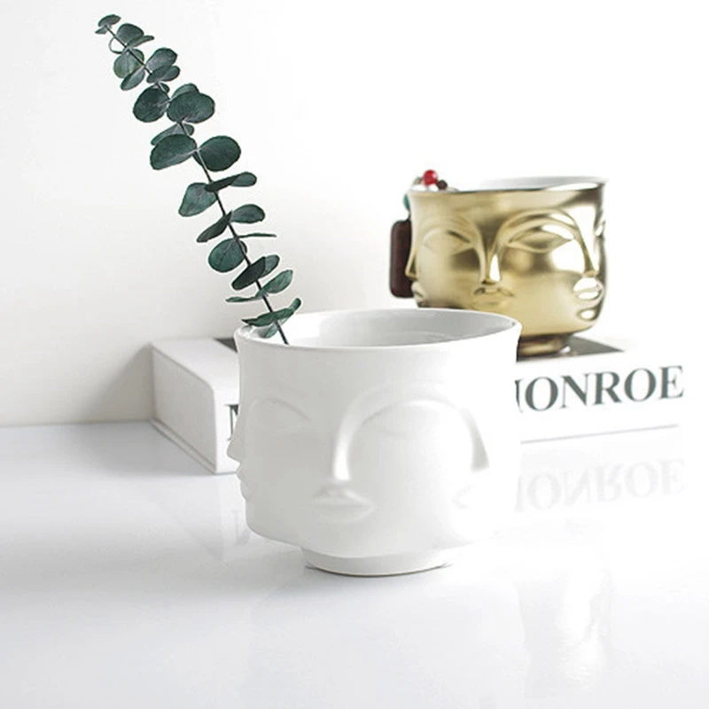 Artist'S Residence Face Flower Pot Decoration Potted Planting Garden Decoration White Pottery Vase White Ceramic