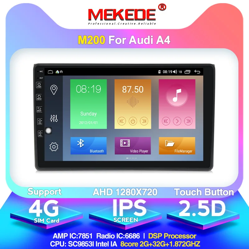 MEKEDE Android 2 Din Автомобильный мультимедийный плеер gps Automotivo для Audi/A4/S4 2002-2008 2.5D ips экран Поддержка carplay 4G sim-карта - Цвет: 32G