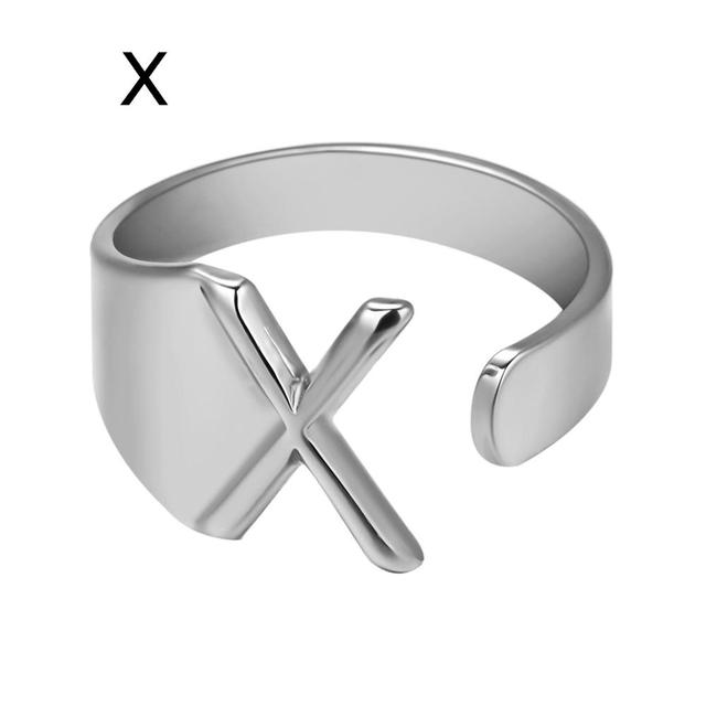 Wide Hollow A-Z Letter 3Colors Metal Adjustable Opening Ring Initials Name Alphabet Female Party Fashion Jewelry