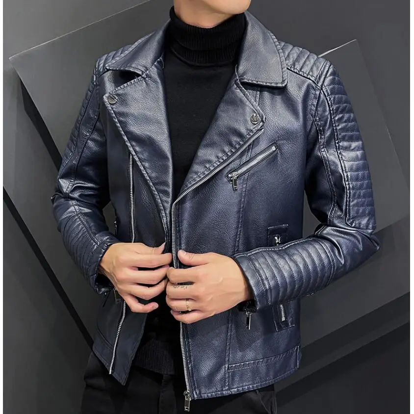 Men's Casual Slim Formal Suit Blazer Lapel Coat PU Leather Jacket Tops Outwear 