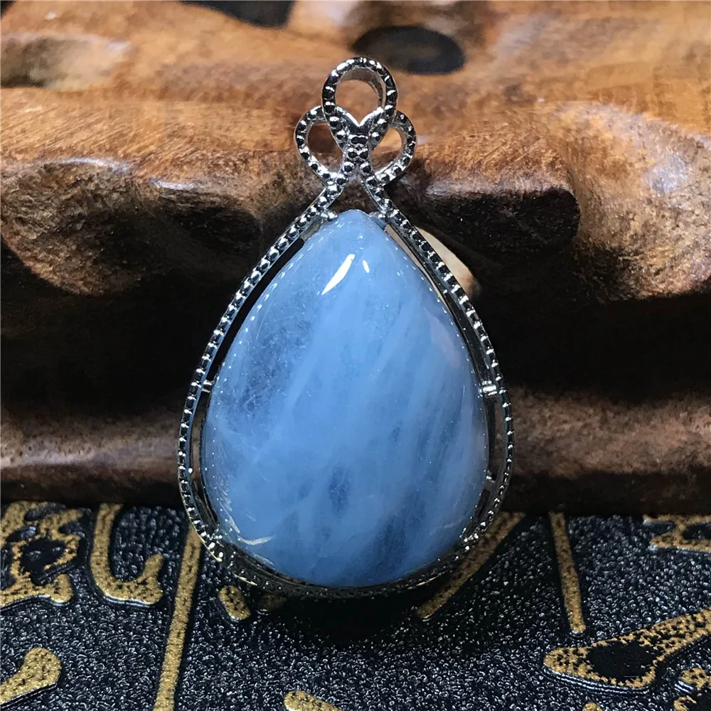 Natural Blue Aquamarine Pendant For Women Lady Crystal 36x22x11mm Water Drop Beads Natural Stone Necklace Pendant Jewelry AAAAA