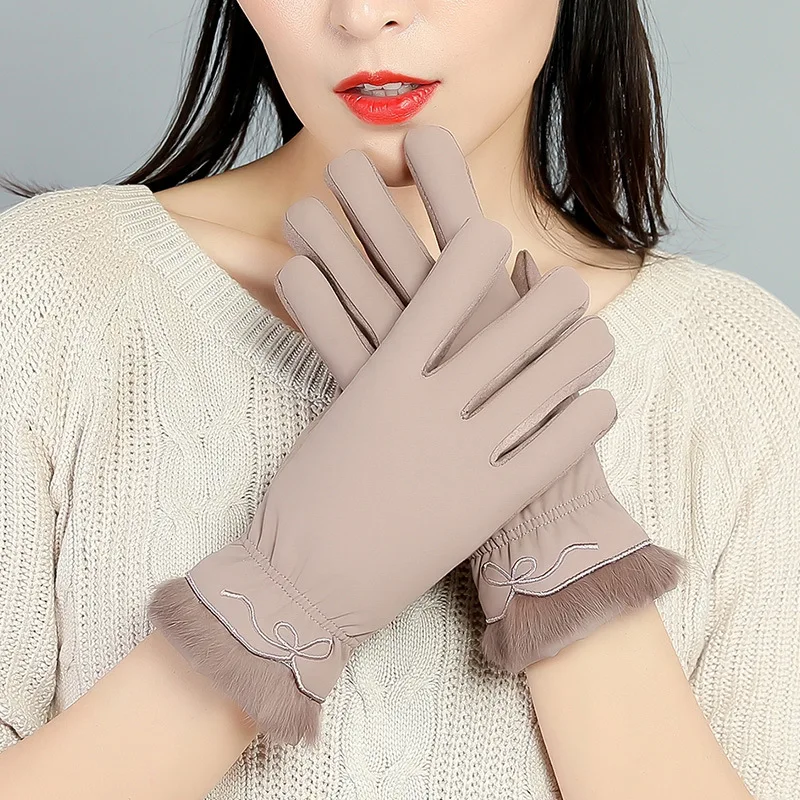 see chart Winter plush and thicker warm lady gloves, touch screen cold-proof outdoor riding gloves - Цвет: see chart