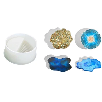 

1x Silicone Molds Round Stair Mold (Round Stair Mold) & 4 Pack Silicone Resin Molds Irregular Coaster Molds Puzzle
