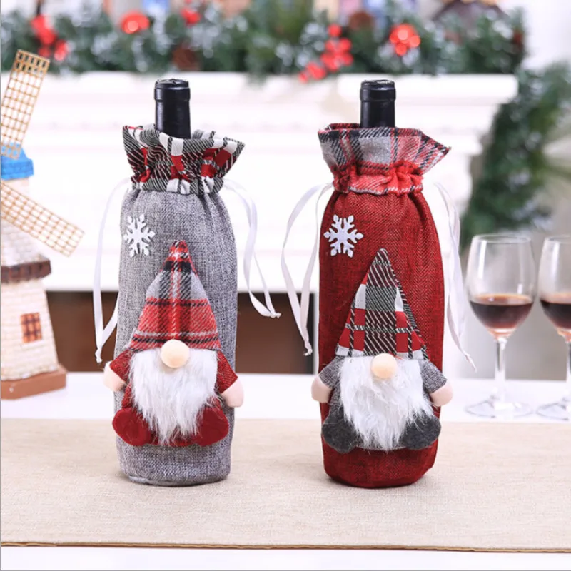

Christmas Wine Bottle Decor Set Santa Claus Bottle Cover Clothes Kitchen Decoration for New Year Xmas Dinner Party