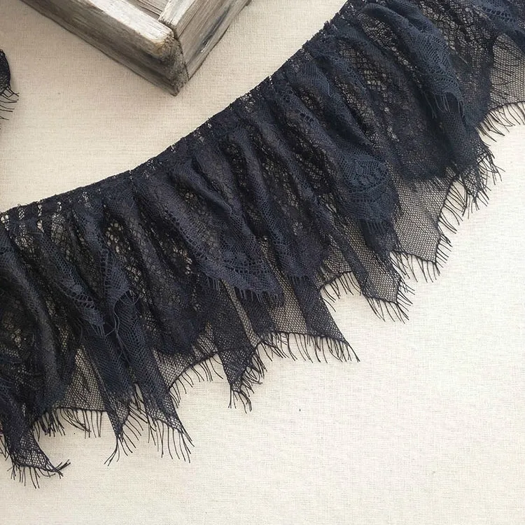 Lace Fabric Lace Garment Accessories Lace Sewing Supplies Lace Decoration Lace Accessories Lace Sewing Accessories Clothing Accessories Clothing Craft Accessories Black Widened Double Pleated Eyelashes Tulle Lace DIY Ladies Girls Children's Clothing Skirt Cuffs Sewing Trend Trim