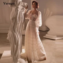 

Verngo Fairy Puff Long Sleeves Wedding Dresses Sweetheart Lace A Line Vintage Bridal Gowns Lace Up Back Elegant Vestido de noiva