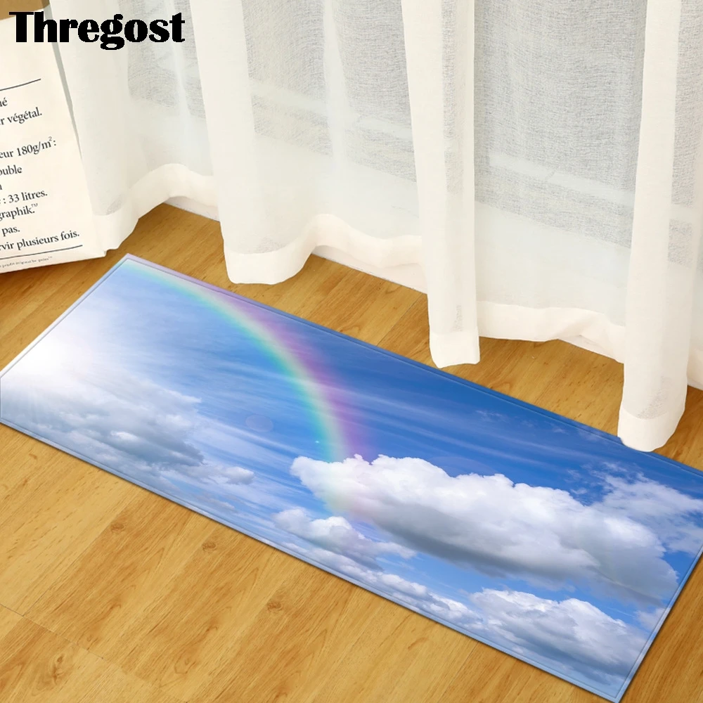 Thregost 3D живописный принт, длинные Коврики для пола, внутренний фланелевый Придверный коврик, молитвенный коврик, микрофибра, коврики для кухни, нескользящий ковер, моющийся