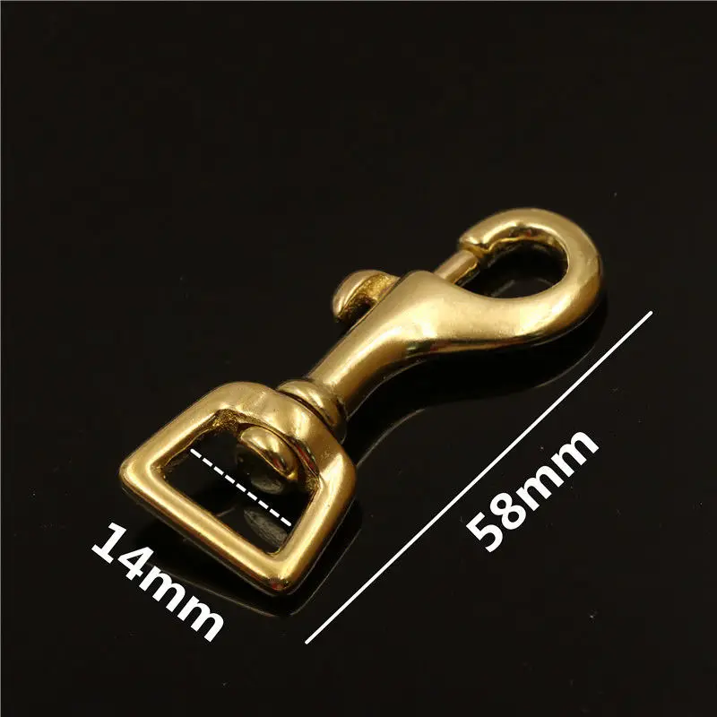 inner 14mm Твердый латунный карабин, крючок Поворотная защелка с кольцом крюк высококачественный кожаный мешочек ручного изготовления ремень крюк застежка сверхмощный поводок для собак с - Color: inner 14mm