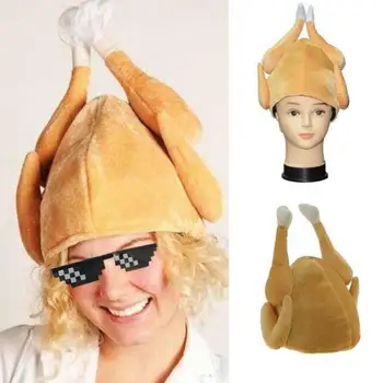 

New Funny Adults Hat Thanksgiving Day Funny Plush Roasted Turkey Hat Party Festival Costume Caps