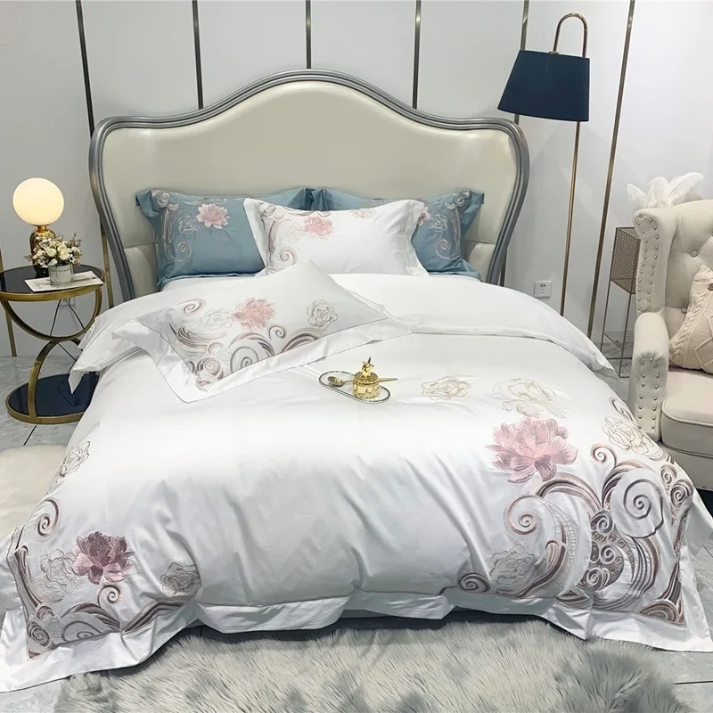 

Luxury 4pcs High Quality 100% Cotton Bedding Set Solid Duvet Cover Set 1 Quilt Cover + 1 Flat Sheet + 2 Pillowcases Queen King
