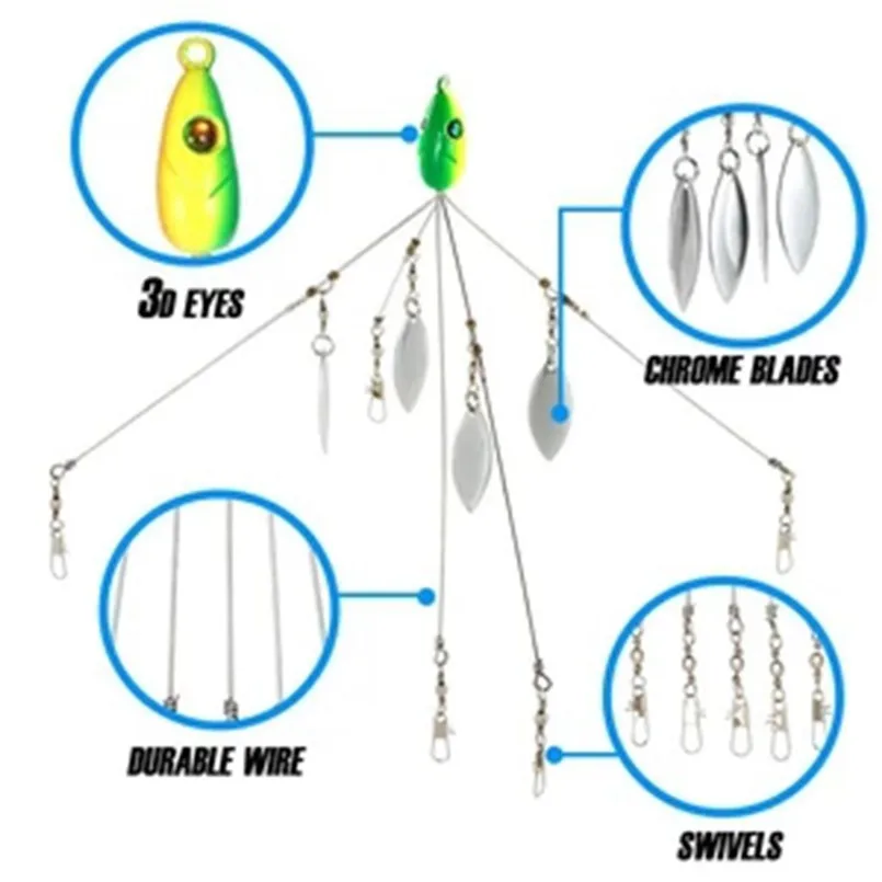 Multi-fish hook castable umbrella rig 5 arm Alabama umbrella head fishing boat bait fishing bait and snap rotation 30S16 (9)