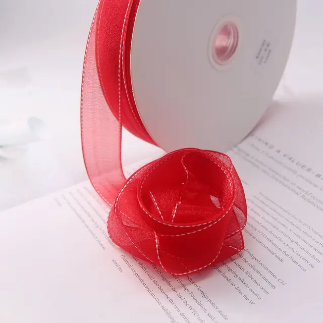 25mm Wide-Sided Ribbons Like You Confession Bowknot Wedding Gauze Christmas Party Packaging Decoration Lace Crafts Ribbon Red1