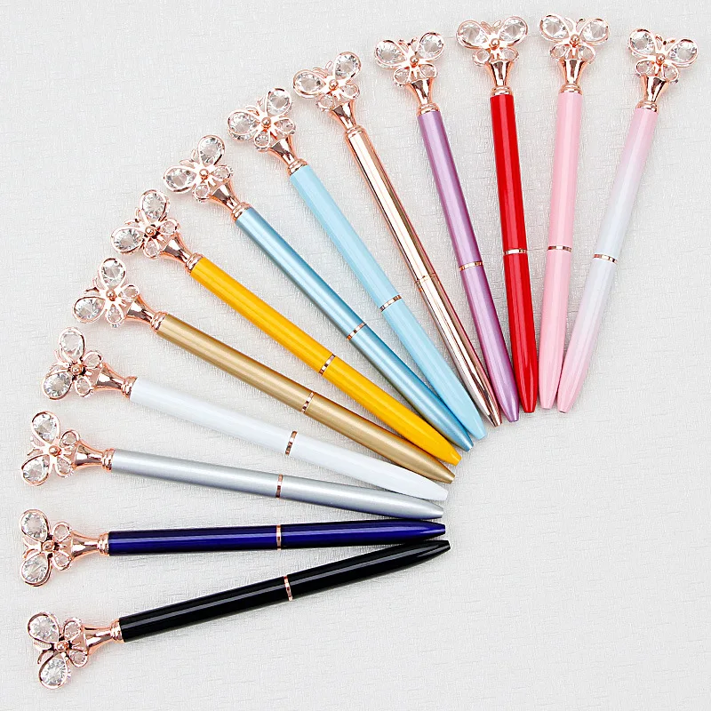 

Free laser custom metal ballpoint pen new diamond butterfly pen custom logo name