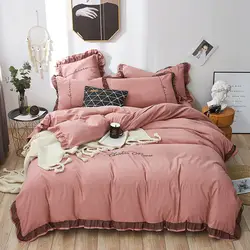 Текстильные постельные принадлежности для дома, свежий простой однотонный кружевной комплект из четырех предметов, простой стиль