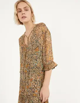 

2020 new Spring Summer New Style European Flower Long female Dress zaraing vadiming sheining women dress