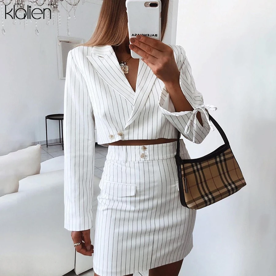 Klanien Осенняя Офисная Женская тонкая короткая верхняя одежда пальто осень зима длинный рукав Повседневная полосатая Базовая тонкая верхняя уличная куртка mujer