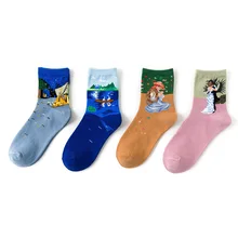 Летние мужские носки Брендовые спортивные часы, ретро-носки с персонажами из мультфильмов картина маслом пара носки для девочки; принт; длинный носки осенние зимние детские носки 4 пар/компл
