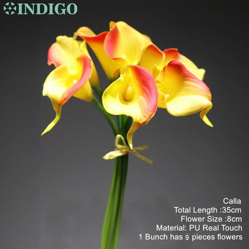 

INDIGO-9pcs /Bundle Calla Lily Mini Size PU Real Touch Calla Home Decorative Artificial Flower Wedding Flower Party Hotel Office
