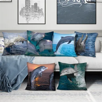 

Nanacoba Dolphi Animals Printed Pillow Case Dolfijn In Sea Cushion Covers for Home Chair Sofa Decorative Pillowcases Short Plush