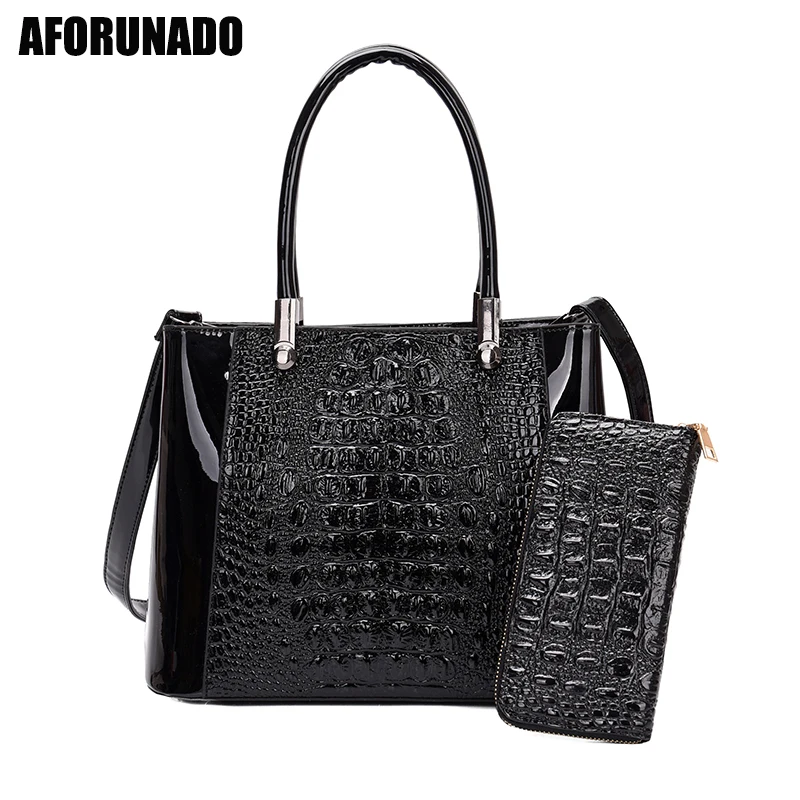 

2Pcs Fashion Luxury Handbag Women Bags Crocodile Pattern Wallet Shoulder Bags High Quality Tote Crossbody Bags For Women 2019