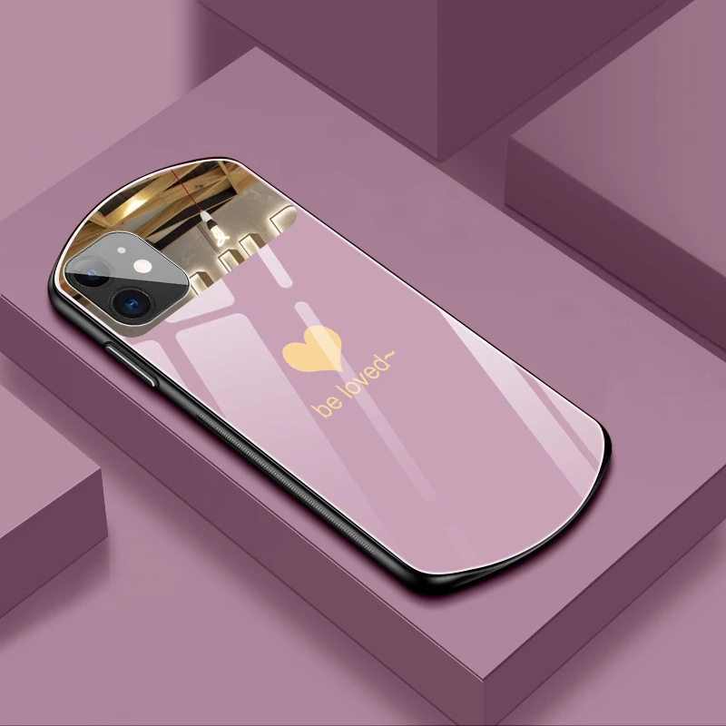 Luxury Cute Oval Heart Shaped Tempered Glass Phone Case For Iphone 12 11 Pro Max Xsmax Xr X Se 8 7 6 Plus Mirror Silicone Cover Phone Case Covers Aliexpress