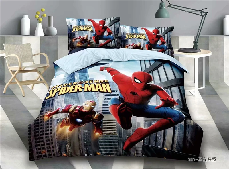 Капитан Америка Постельное белье 3d в мультипликационном стиле с человеком-пауком Комплект постельного белья для детей Подарки Твин Полный 2/3 изделия, пододеяльник, стеганое одеяло, комплект - Цвет: Цвет: желтый