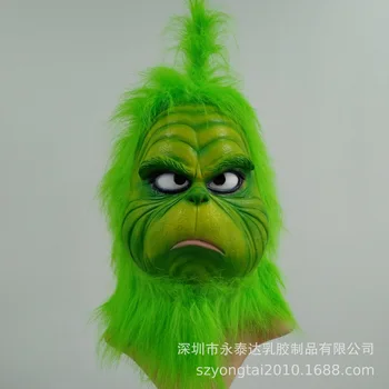 

Christmas Thief Green Fur Monster Latex Mask Peripheral Grinch Headdress