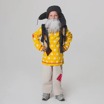 

Children's carnival costume "Grandfather Brownie", shirt with vest, pants, earflaps, beard, size 30-32, height 116-122 cm