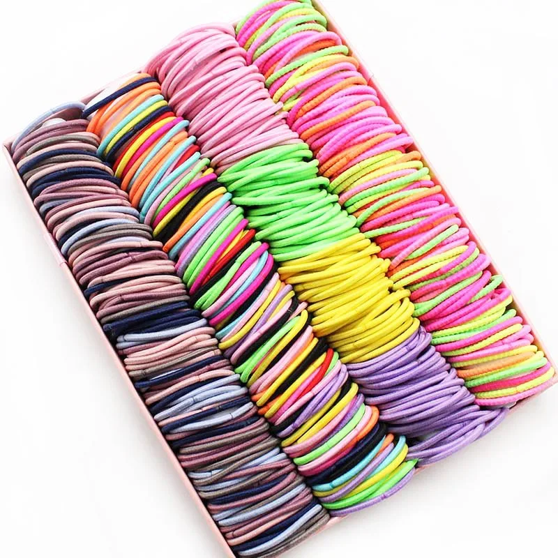 100 Pcs Girl Hair Rings Fluorescent Color Hair Accessories Ponytail Rubber Hair Rope High Elastic Hair bnads Head Rope for Girls